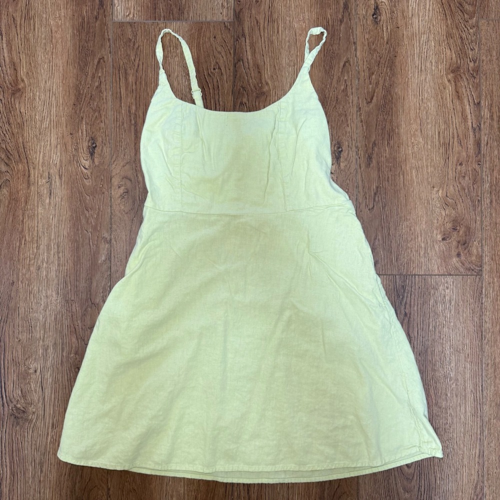 Old Navy Womens Lime Green Linen Blend Smocked Back Mini Dress with Pockets L